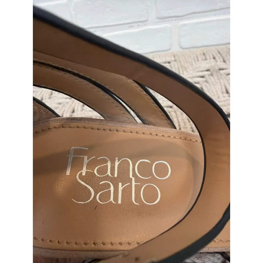 Franco Sarto Della Strappy Wedge Sandals Tan Leather 6